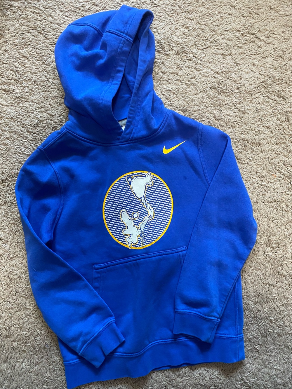 Nike Kids Blue Pullover Hoodie with Yellow Swoosh and Graphic